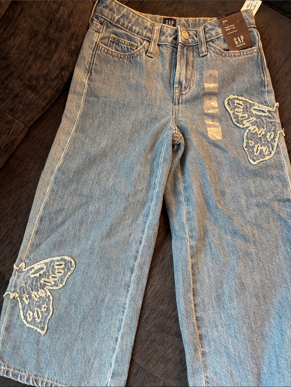 GAP Light Blue Wide-Leg Jeans with White Butterfly Embroidery